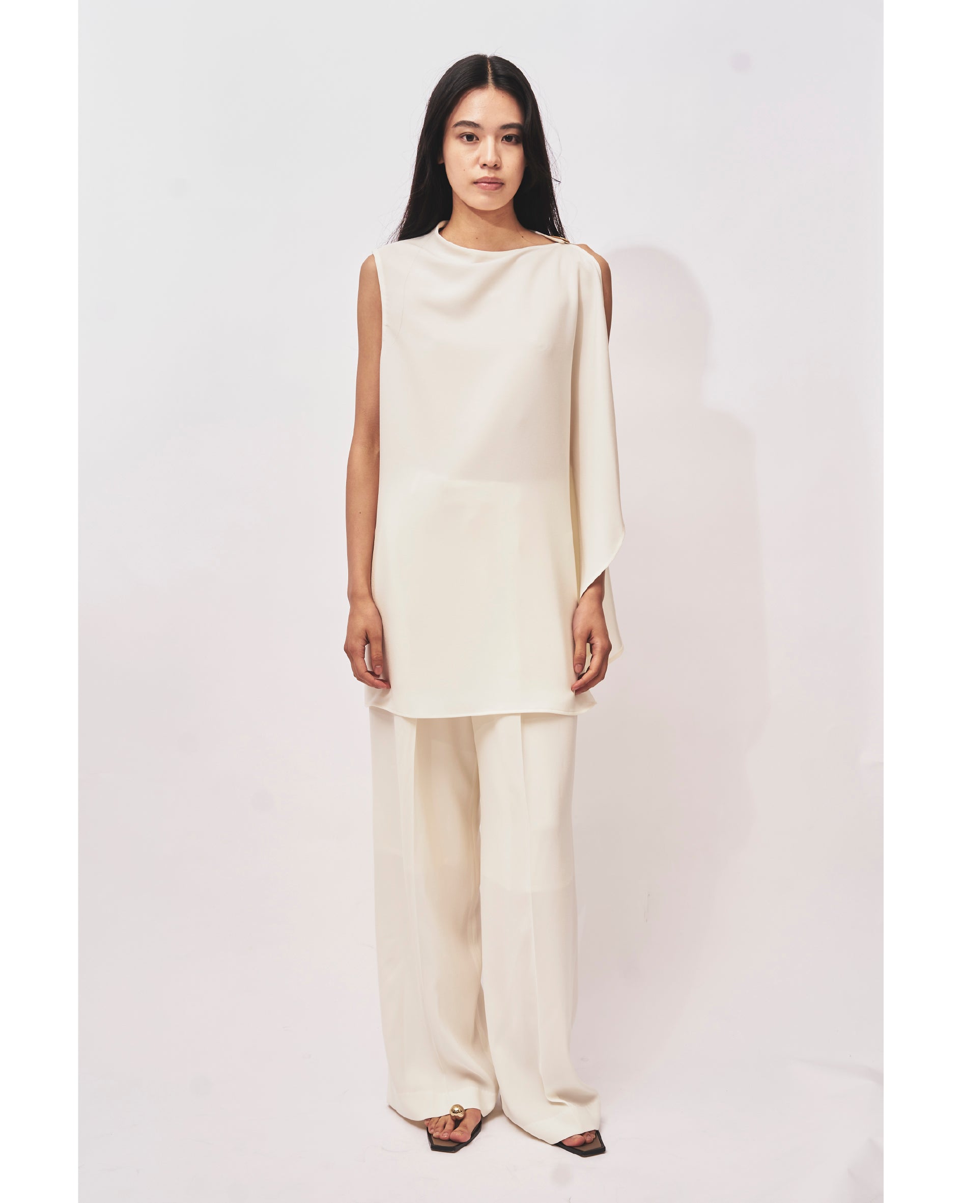LEVI - BACK SATIN ASYMMETRY DRAPED BLOUSE