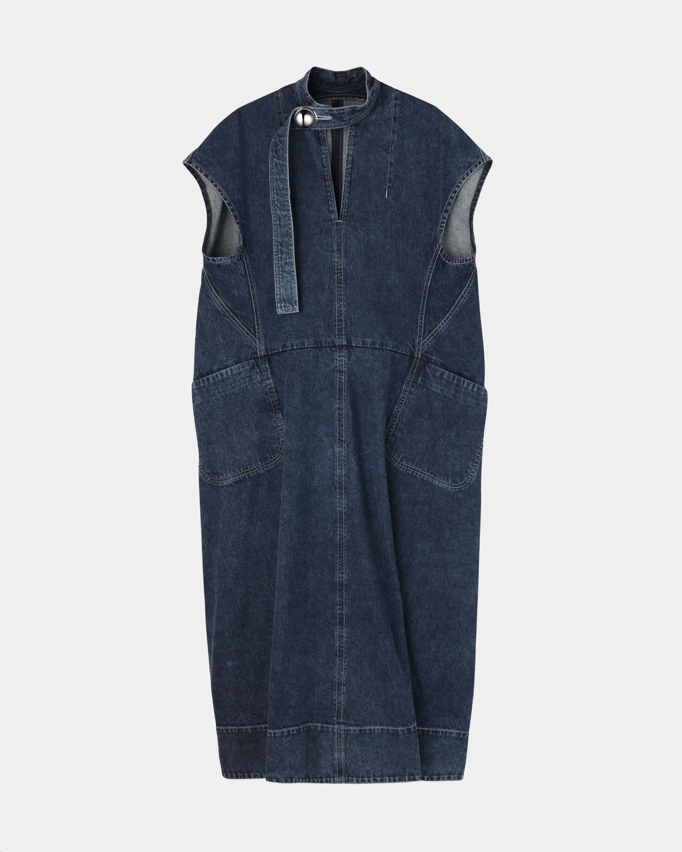 LAURA - ROUND SHAPE SLEEVELESS DENIM DRESS