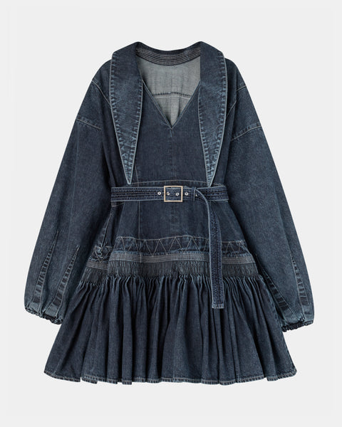 【PRE ORDER】NALITA - SMOCK EMBROIDERY DENIM DRESS