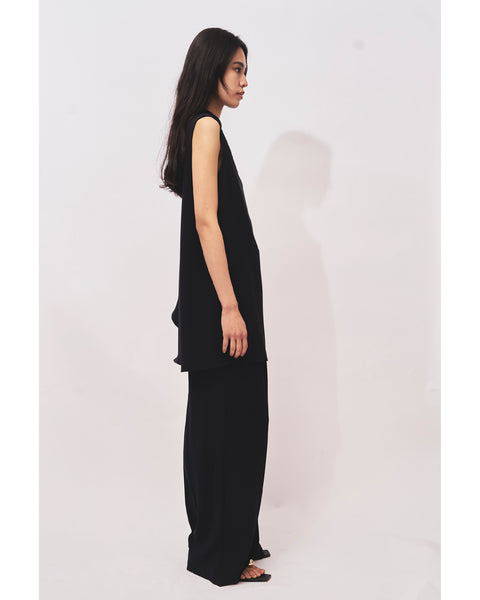 LEVI - BACK SATIN ASYMMETRY DRAPED BLOUSE