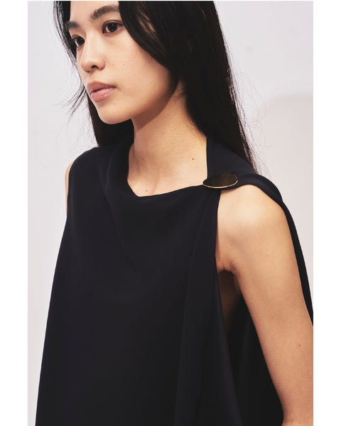 LEVI - BACK SATIN ASYMMETRY DRAPED BLOUSE