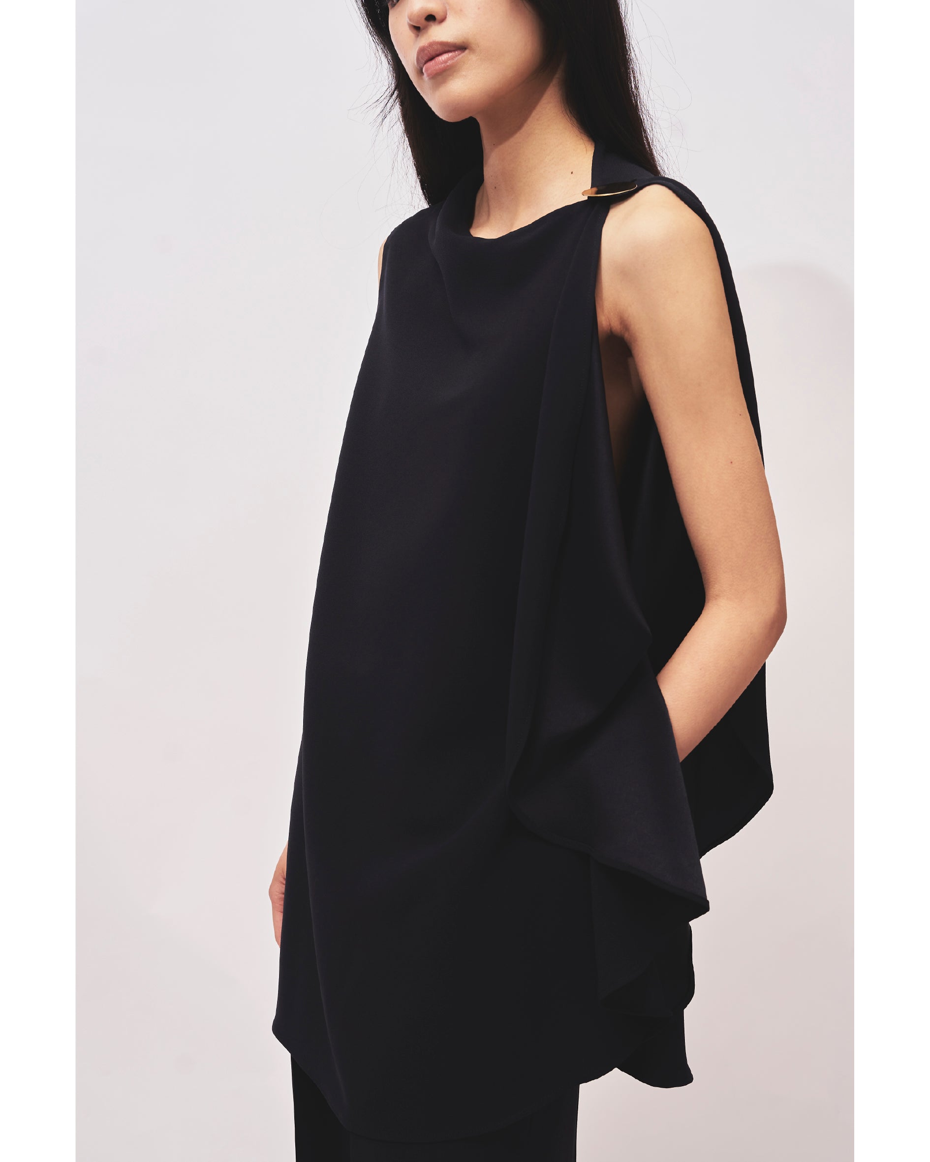 LEVI - BACK SATIN ASYMMETRY DRAPED BLOUSE