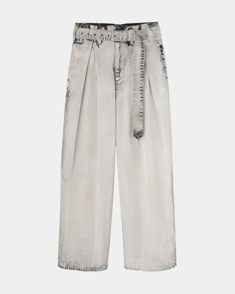 ODETTE - BLEACHED DENIM BELTED PANTS