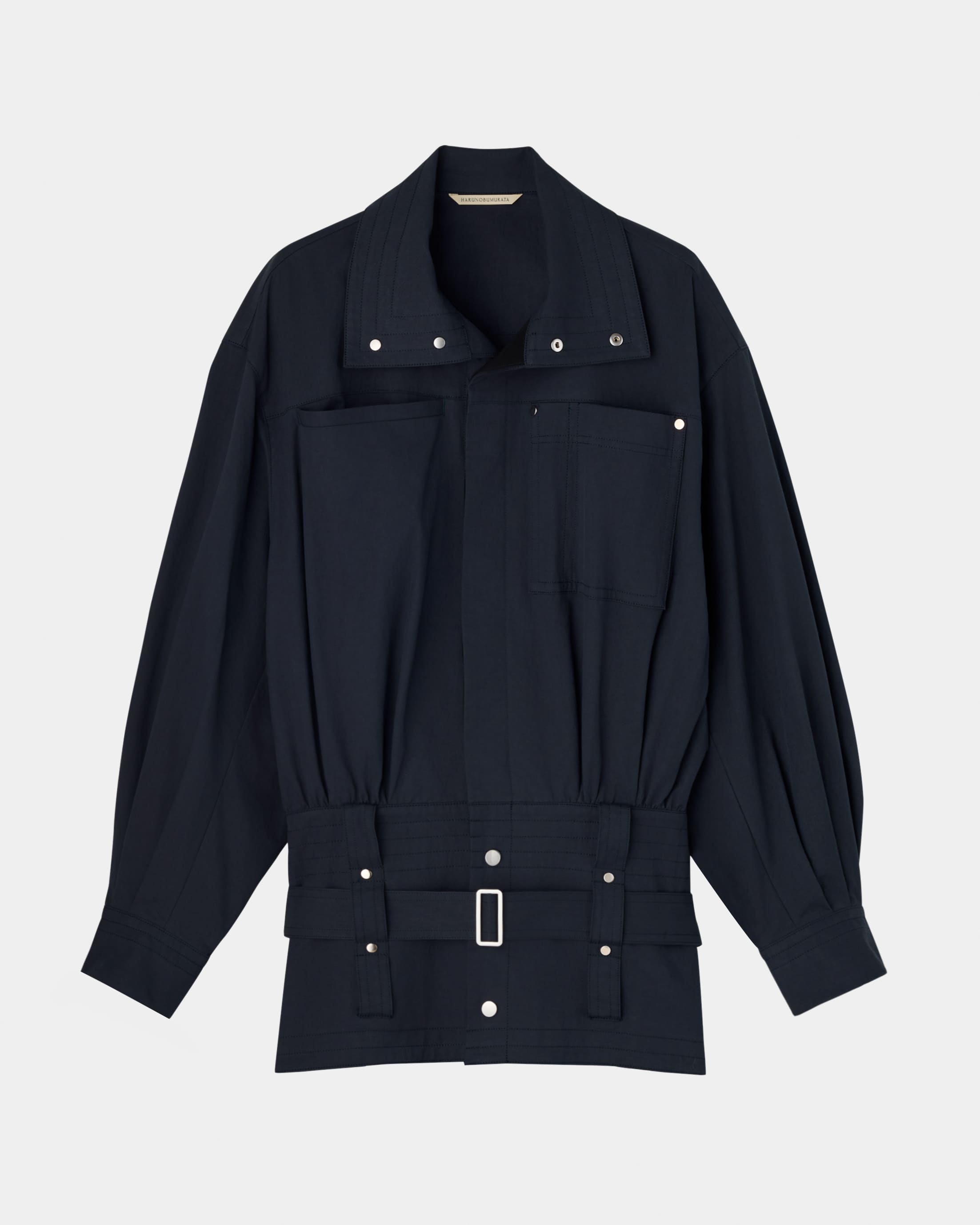【PRE ORDER】PEGGY - STAND COLLAR BELTED COTTON JACKET