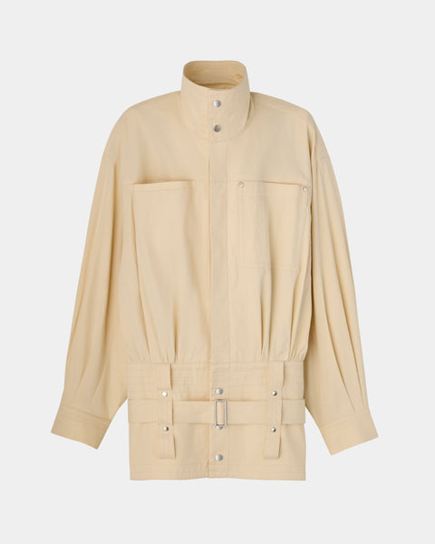 【PRE ORDER】PEGGY - STAND COLLAR BELTED COTTON JACKET