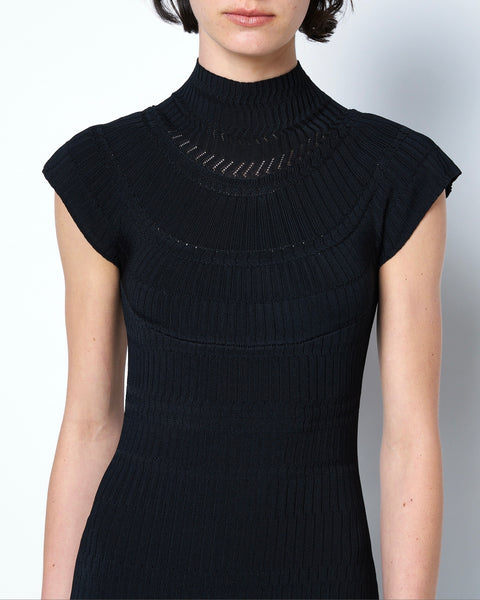 OBSIDIAN - FINE LACE PATTERN HIGH NECK KNIT DRESS