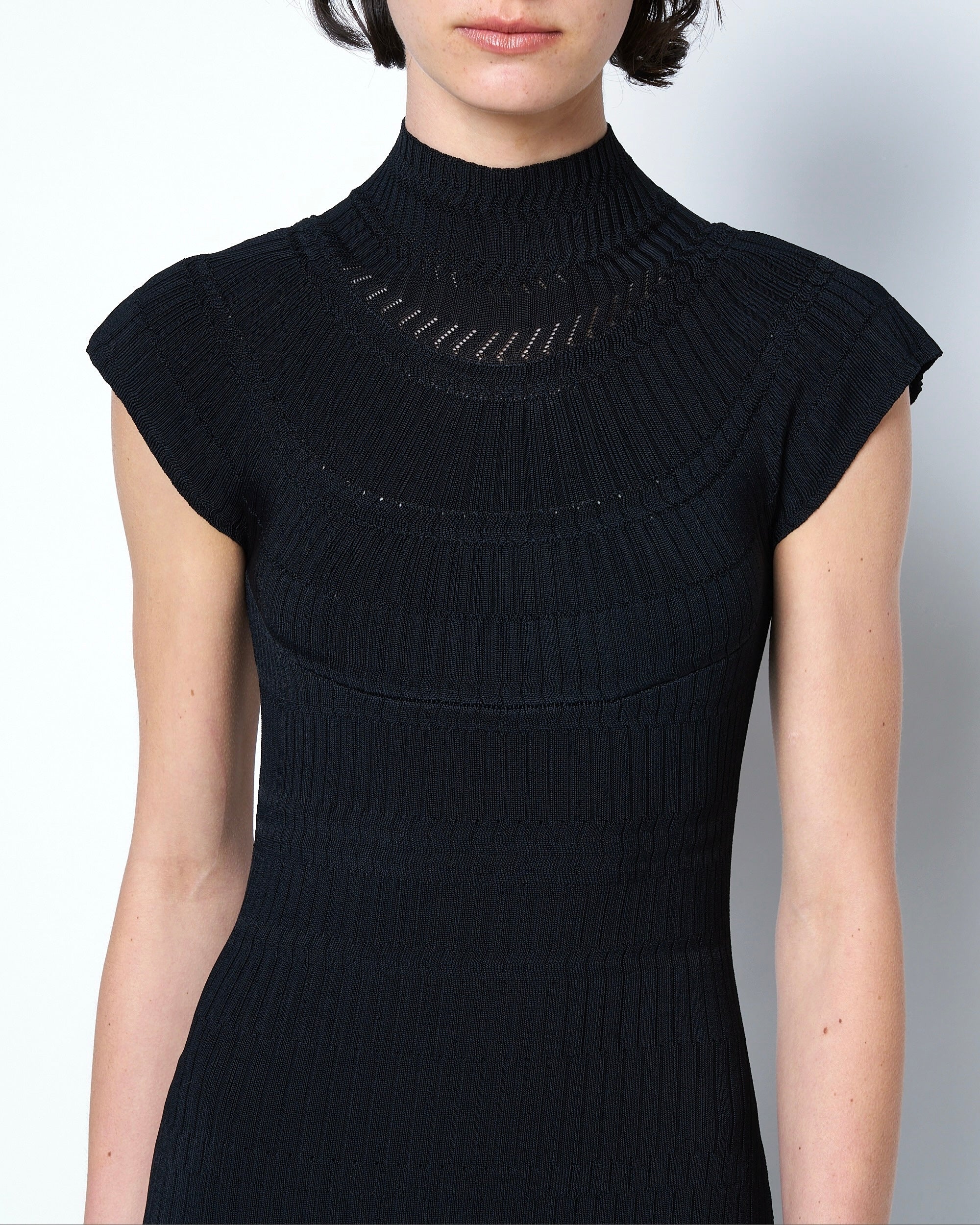OBSIDIAN - FINE LACE PATTERN HIGH NECK KNIT DRESS
