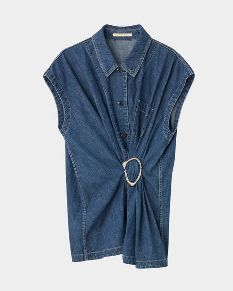【PRE ORDER】NOA - DENIM GATHERED TOP WITH BUCKLE