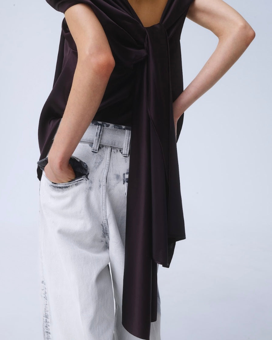 【COMING SOON】ODETTE - BLEACHED DENIM BELTED PANTS