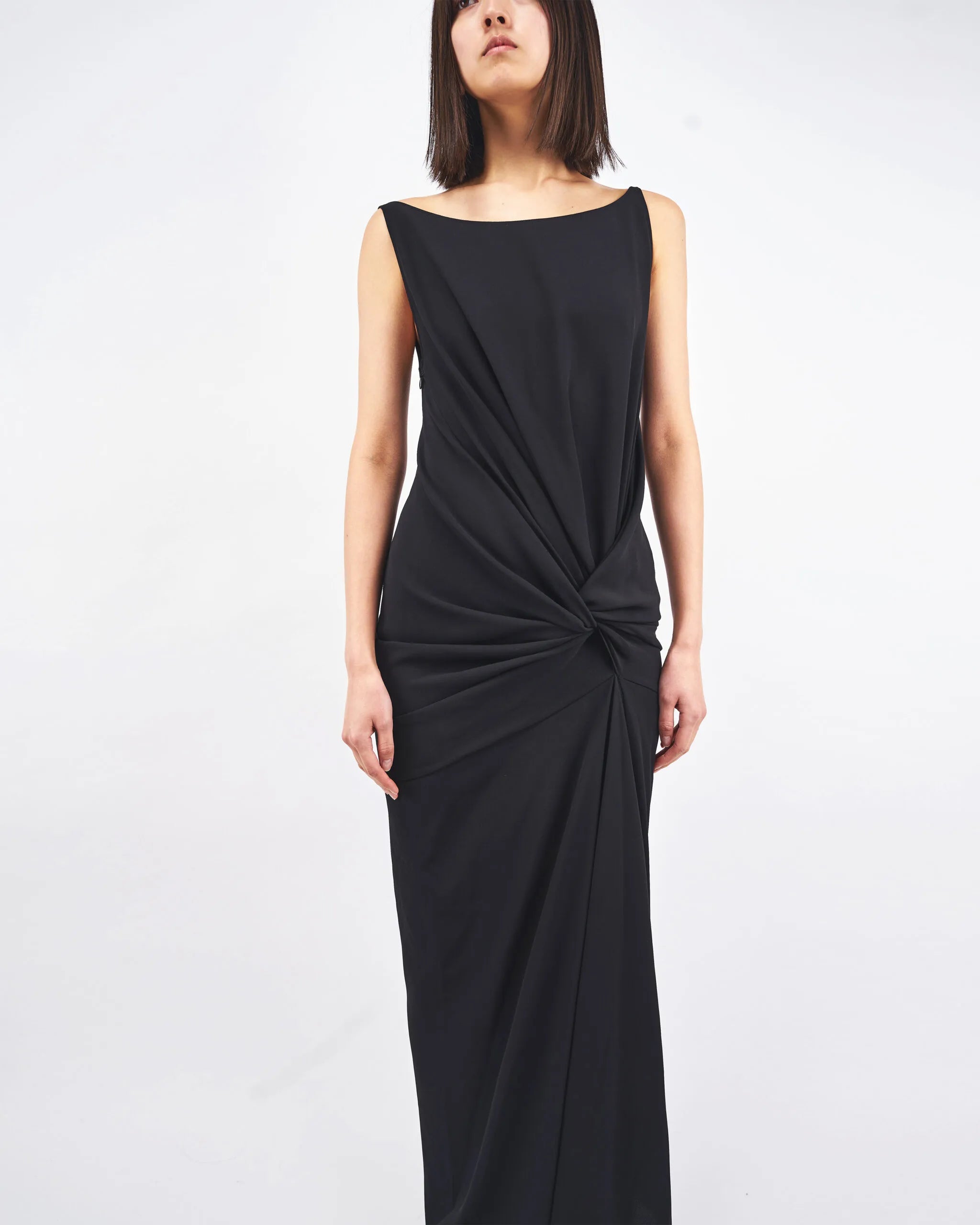 GABRIEL - BACK SATIN VISCOSE DRAPED DRESS