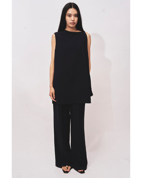 LEVI - BACK SATIN ASYMMETRY DRAPED BLOUSE