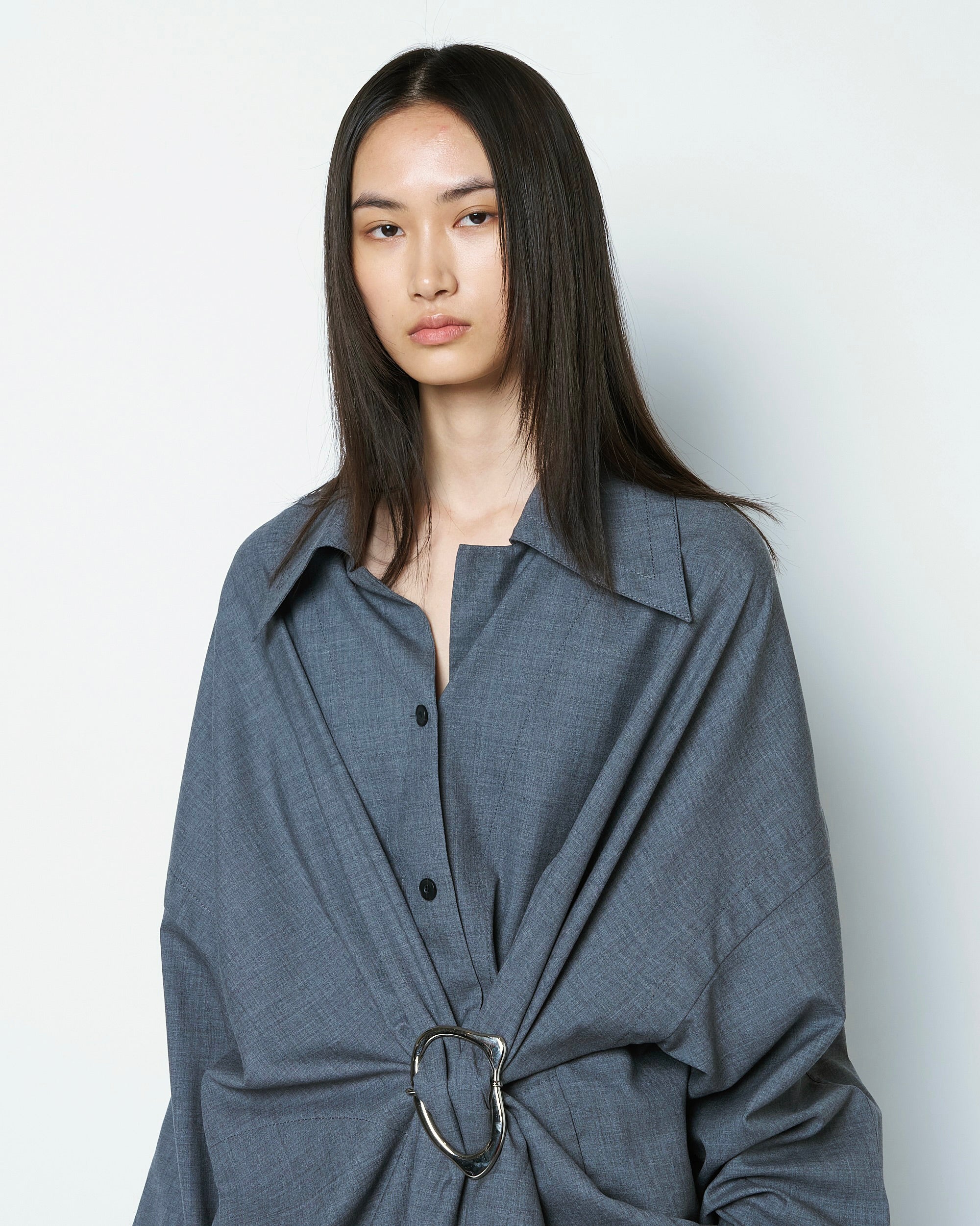 【COMING SOON】MARIALUISA - WOOL GATHERED SHIRT WITH BUCKLE