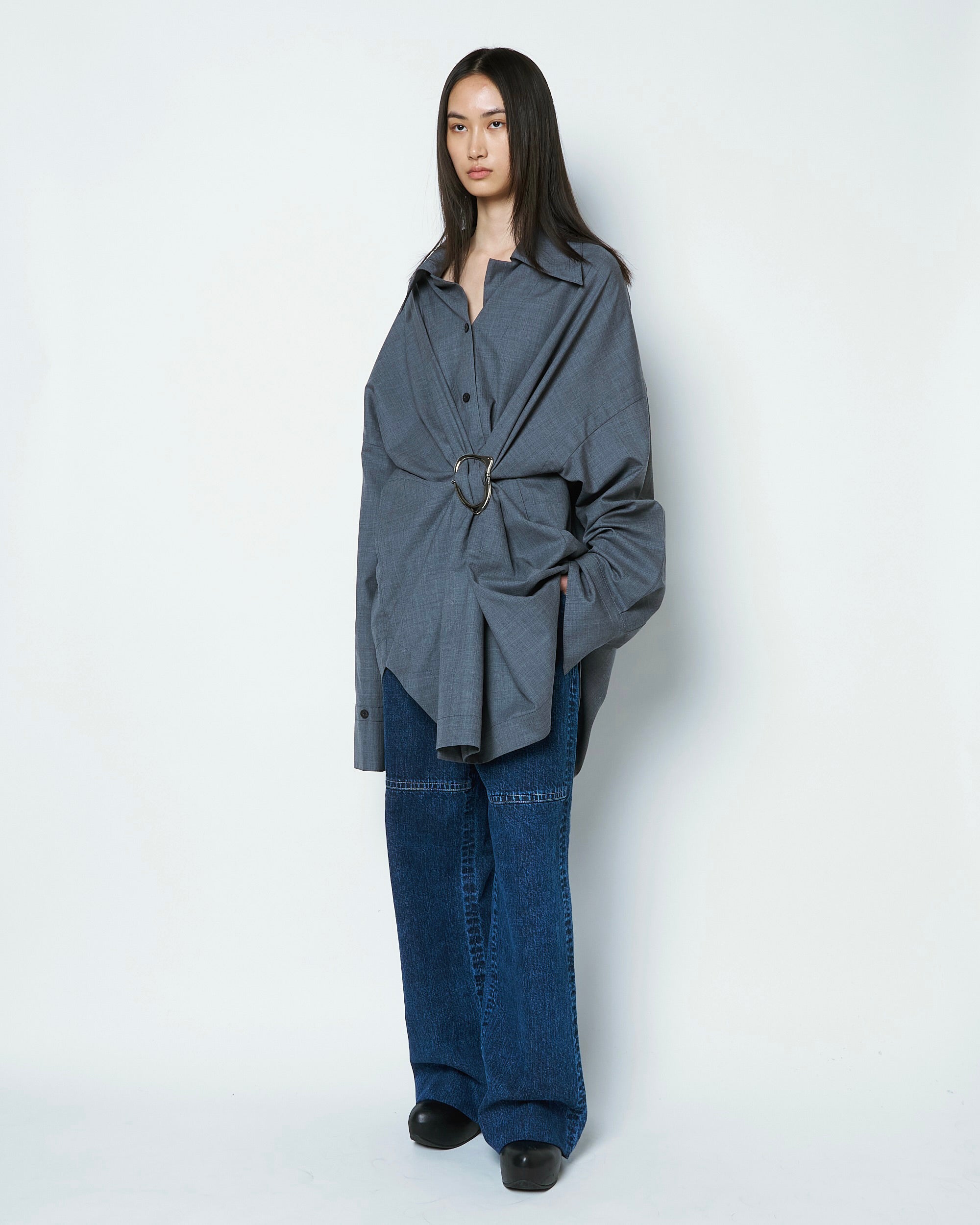 【COMING SOON】MARIALUISA - WOOL GATHERED SHIRT WITH BUCKLE