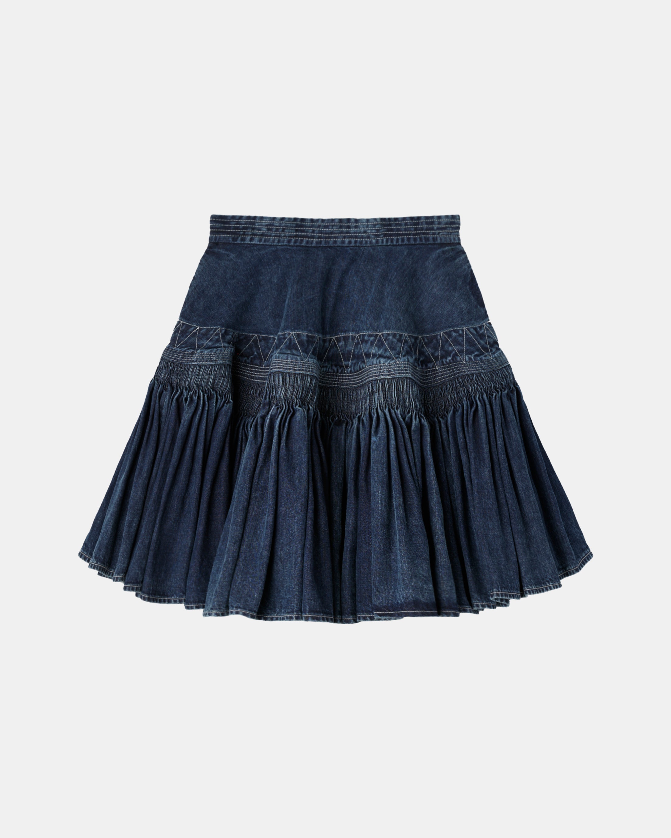 【PRE ORDER】NERIDA - SMOCKING EMBROIDERY DENIM SKIRT