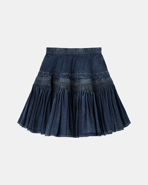 【PRE ORDER】NERIDA - SMOCKING EMBROIDERY DENIM SKIRT