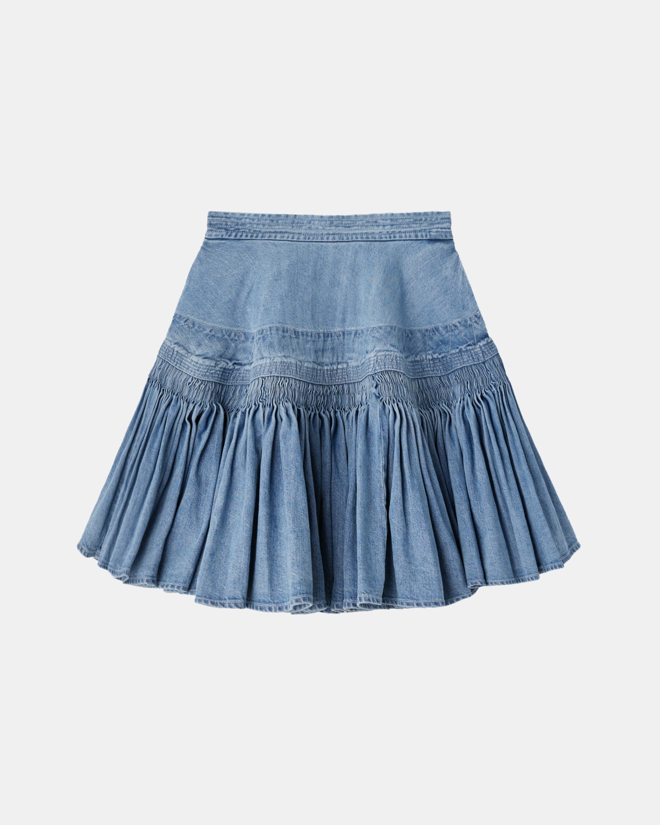 【PRE ORDER】NERIDA - SMOCKING EMBROIDERY DENIM SKIRT