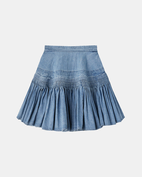 【PRE ORDER】NERIDA - SMOCKING EMBROIDERY DENIM SKIRT