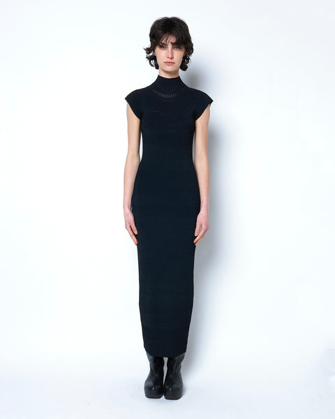 OBSIDIAN - FINE LACE PATTERN HIGH NECK KNIT DRESS
