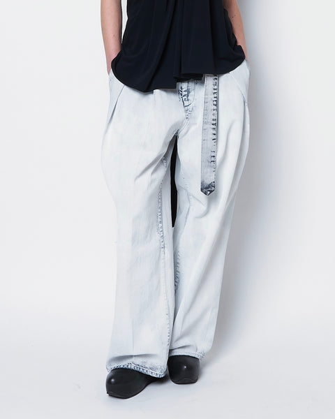 ODETTE - BLEACHED DENIM BELTED PANTS