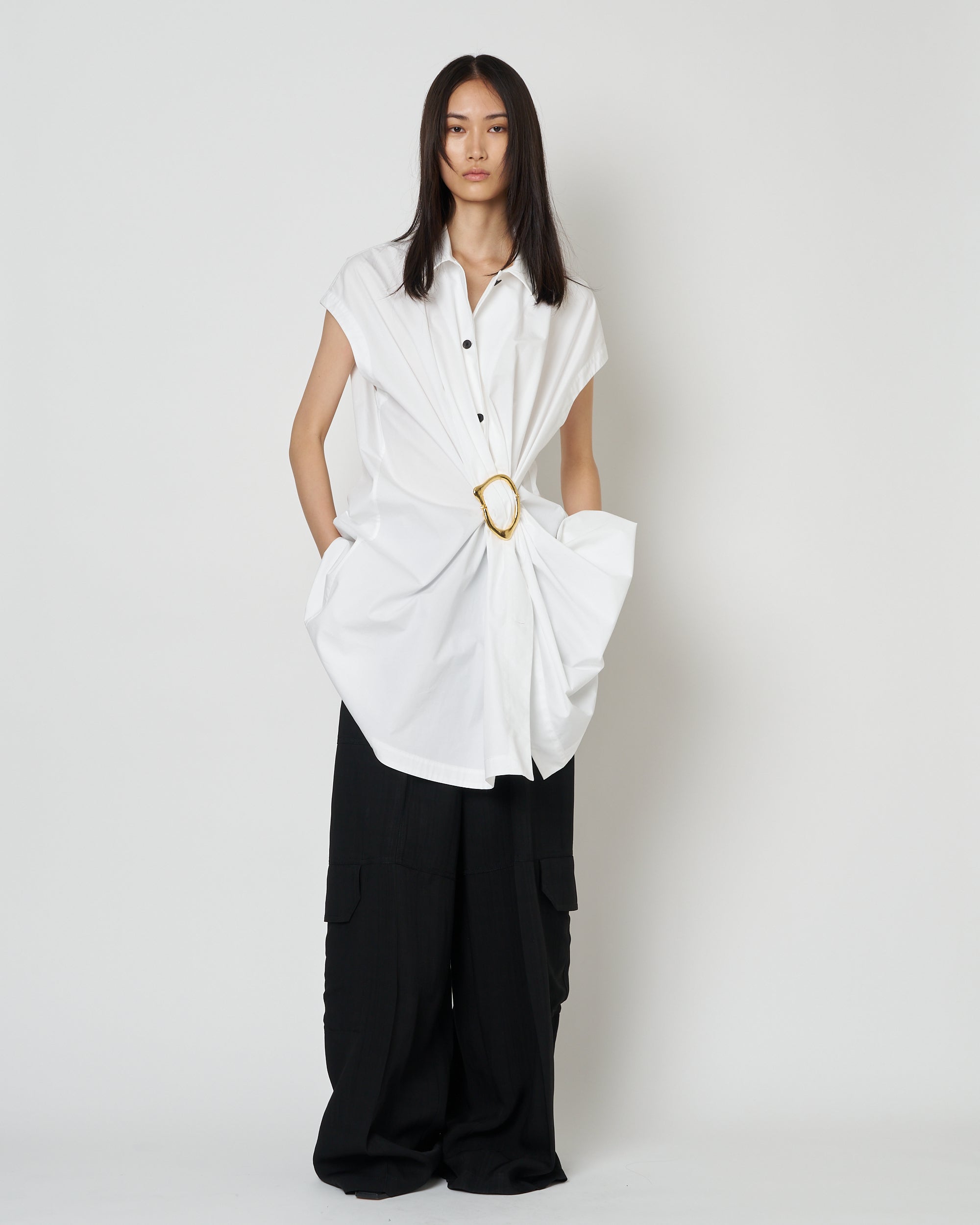 【PRE ORDER】NOA - COTTON GATHERED TOP WITH BUCKLE