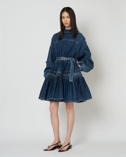 【PRE ORDER】NALITA - SMOCK EMBROIDERY DENIM DRESS