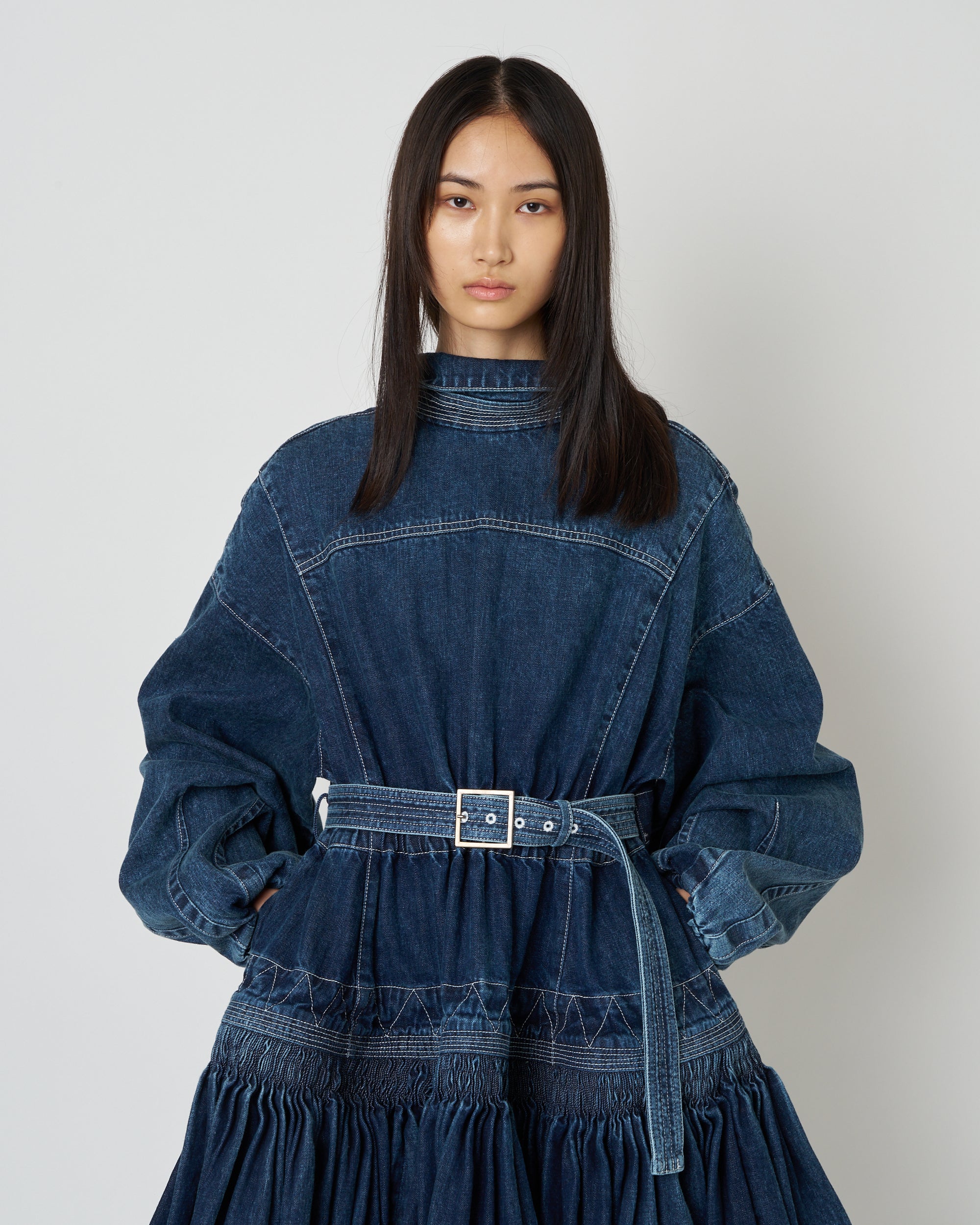 【PRE ORDER】NALITA - SMOCK EMBROIDERY DENIM DRESS