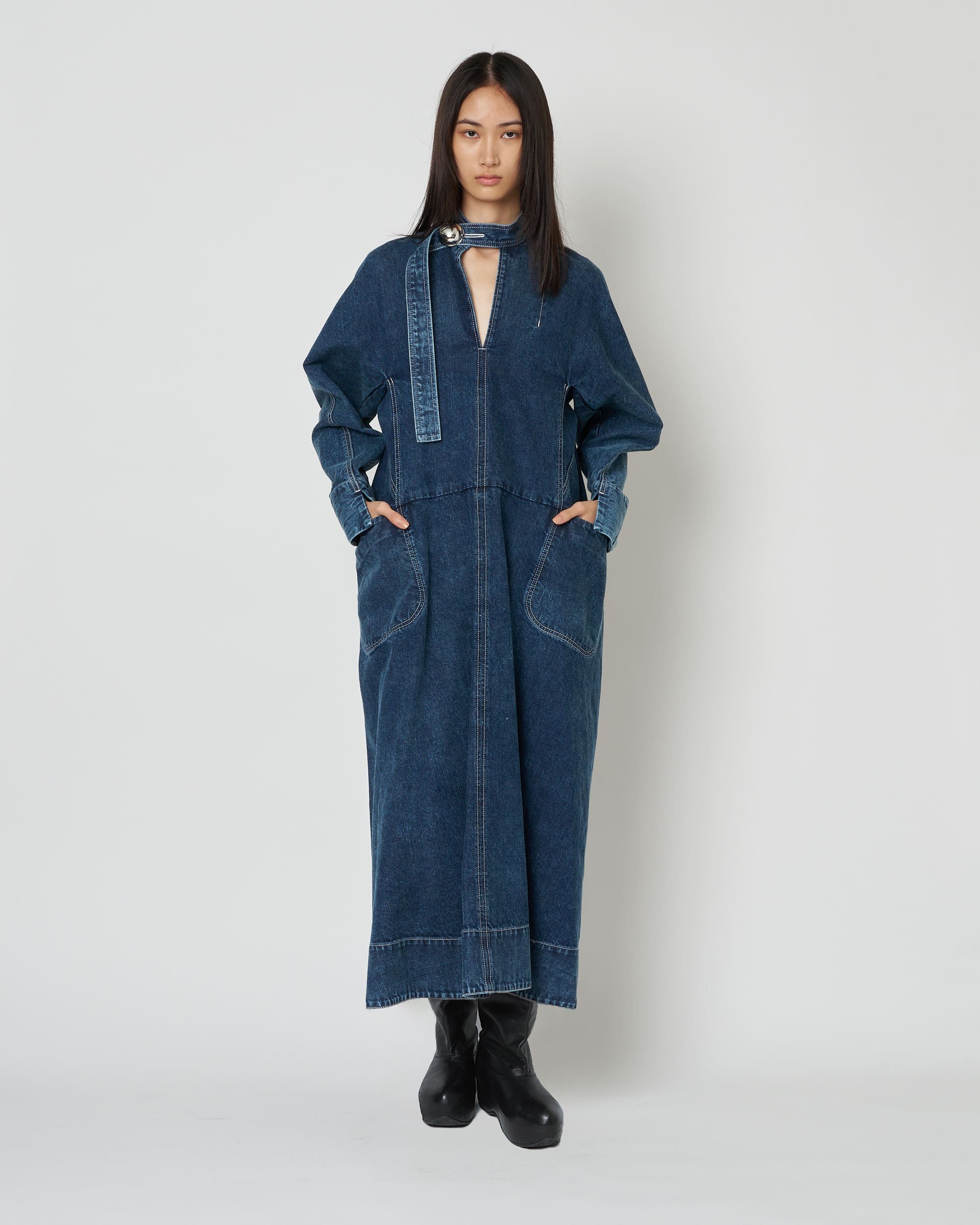 ELIANA - ROUND SHAPED VOLUME DENIM DRESS