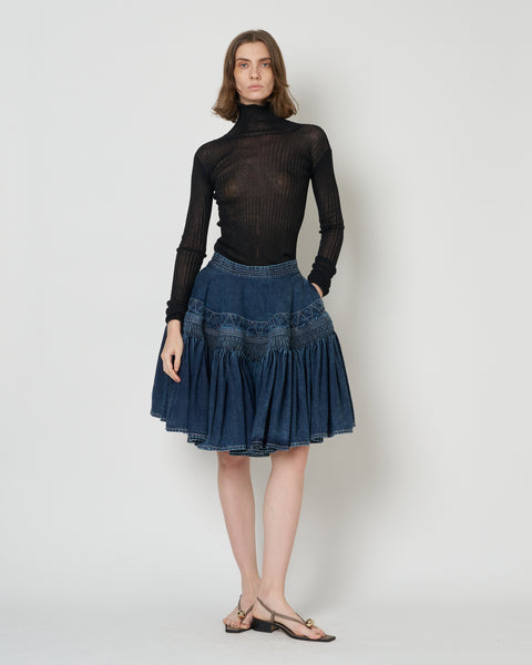 【PRE ORDER】NERIDA - SMOCKING EMBROIDERY DENIM SKIRT