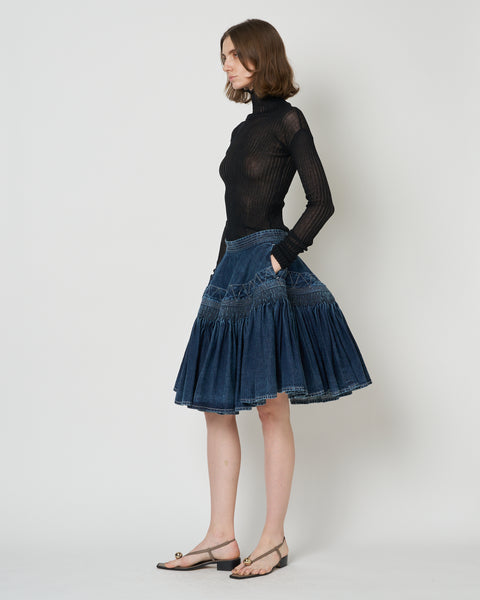 【PRE ORDER】NERIDA - SMOCKING EMBROIDERY DENIM SKIRT