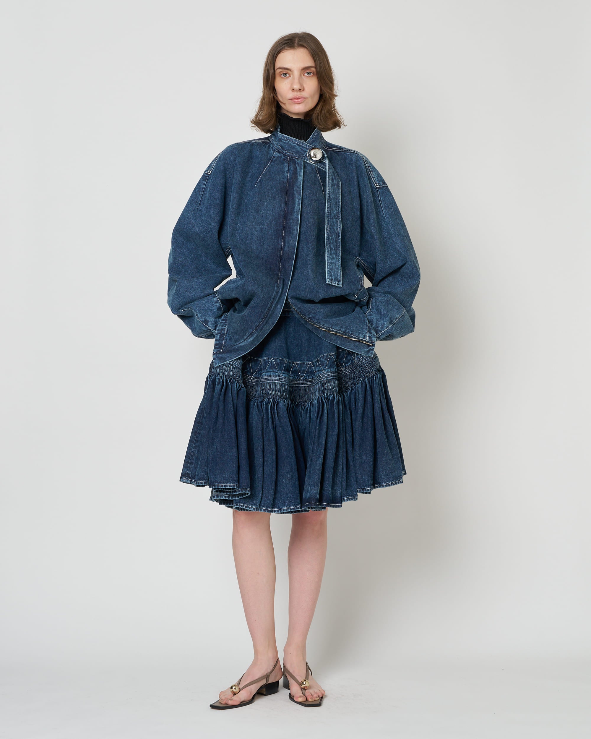 IVANA - ROUND SHAPED ZIP UP DENIM BLOUSON