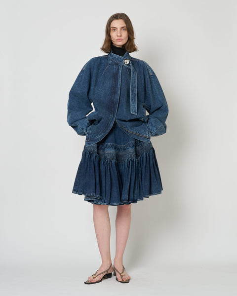 IVANA - ROUND SHAPED ZIP UP DENIM BLOUSON