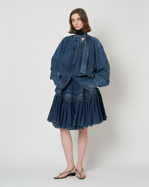 【PRE ORDER】NERIDA - SMOCKING EMBROIDERY DENIM SKIRT