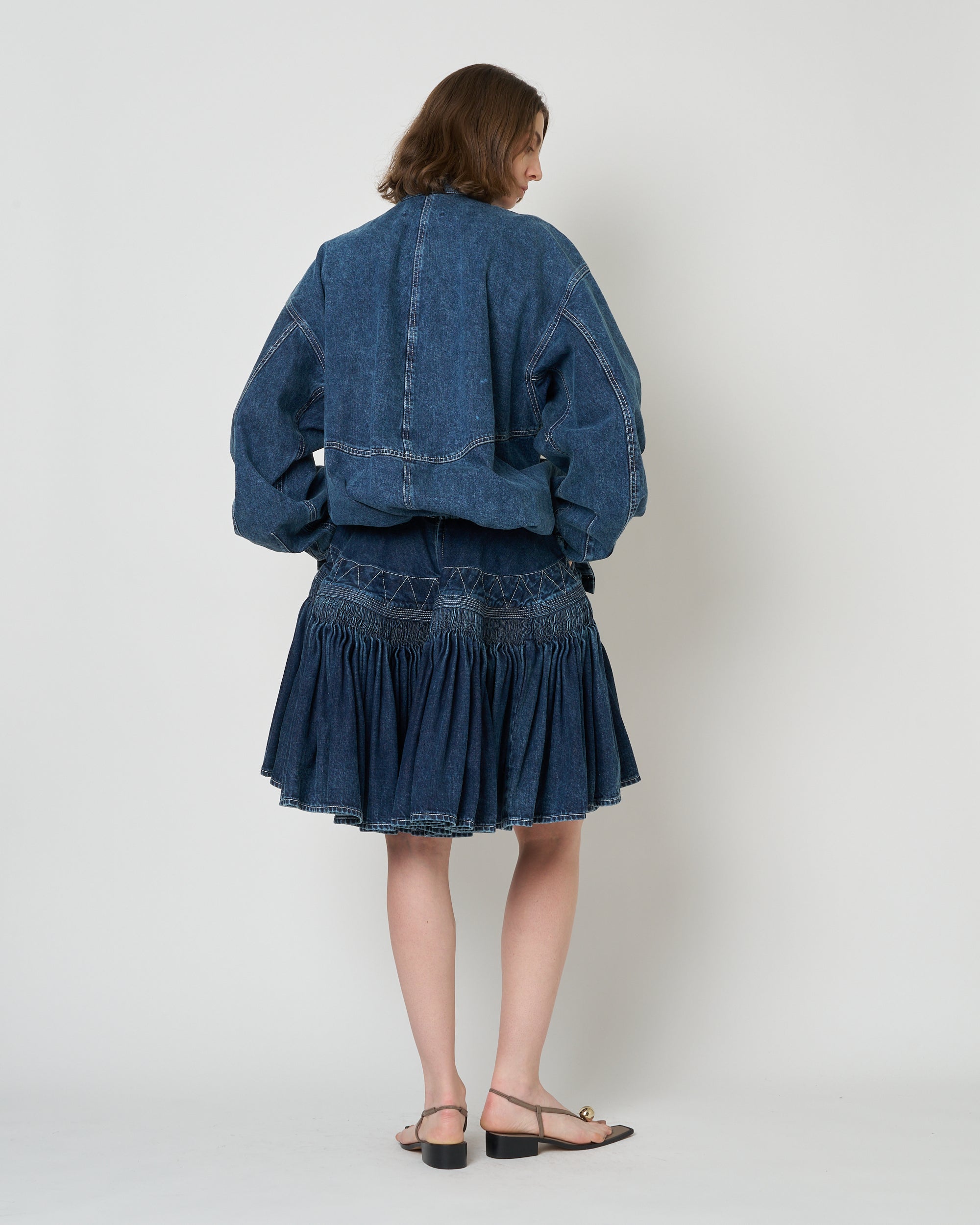 【PRE ORDER】NERIDA - SMOCKING EMBROIDERY DENIM SKIRT