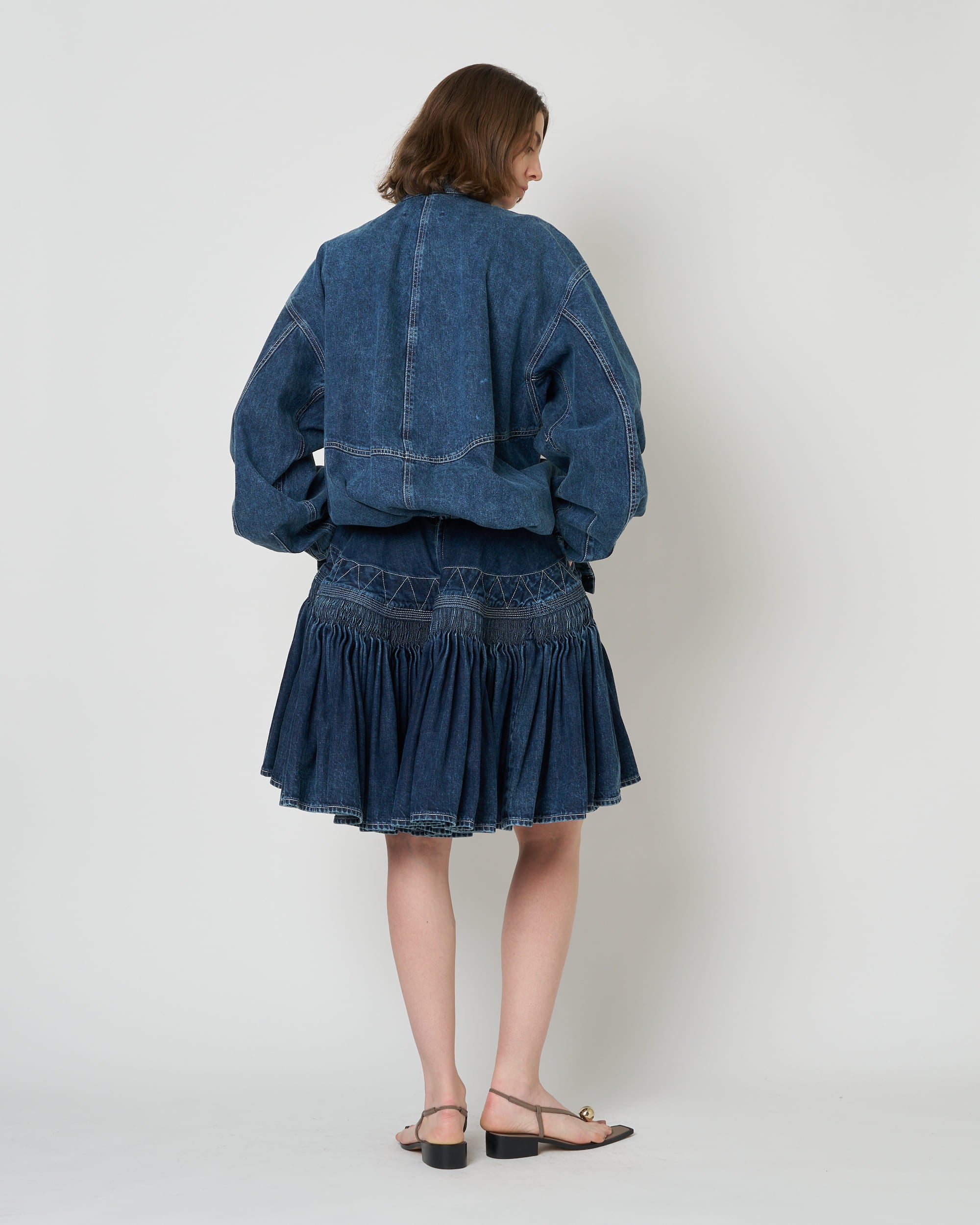 IVANA - ROUND SHAPED ZIP UP DENIM BLOUSON