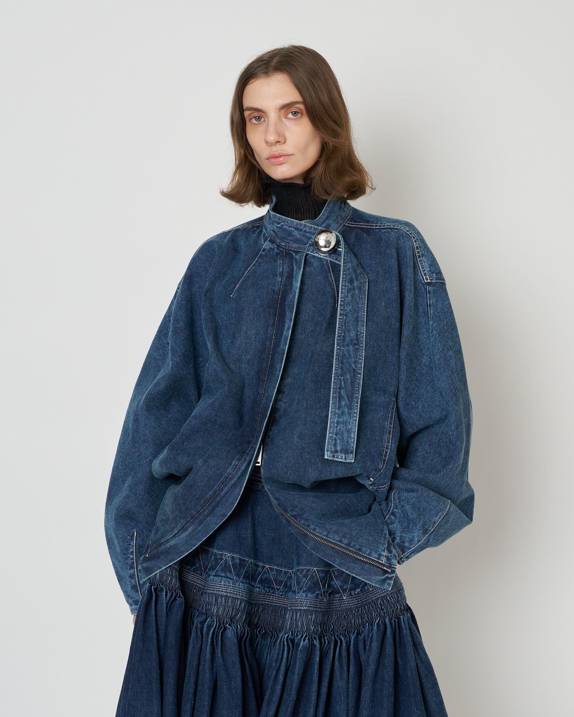 【PRE ORDER】IVANA - ROUND SHAPED ZIP UP DENIM BLOUSON