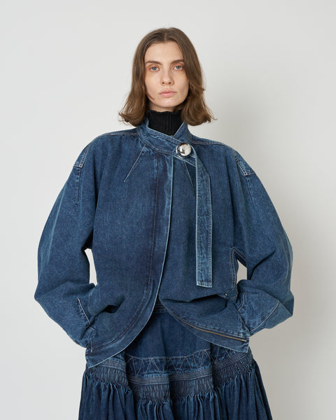 【PRE ORDER】IVANA - ROUND SHAPED ZIP UP DENIM BLOUSON