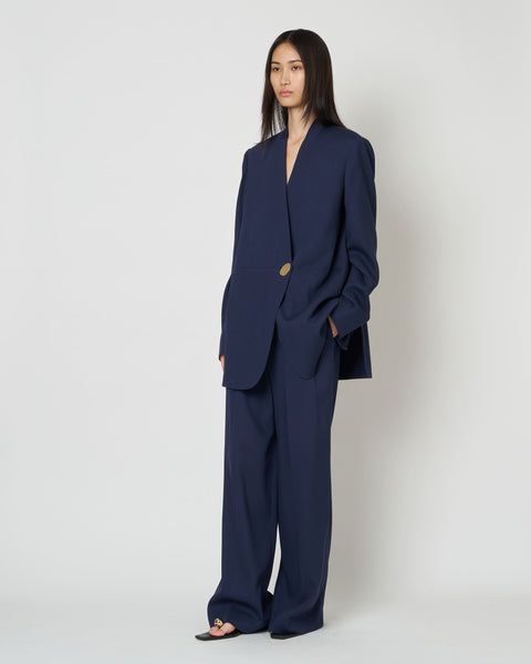HARU - COLLARLESS SUMMER WOOL TAILORED BLAZER