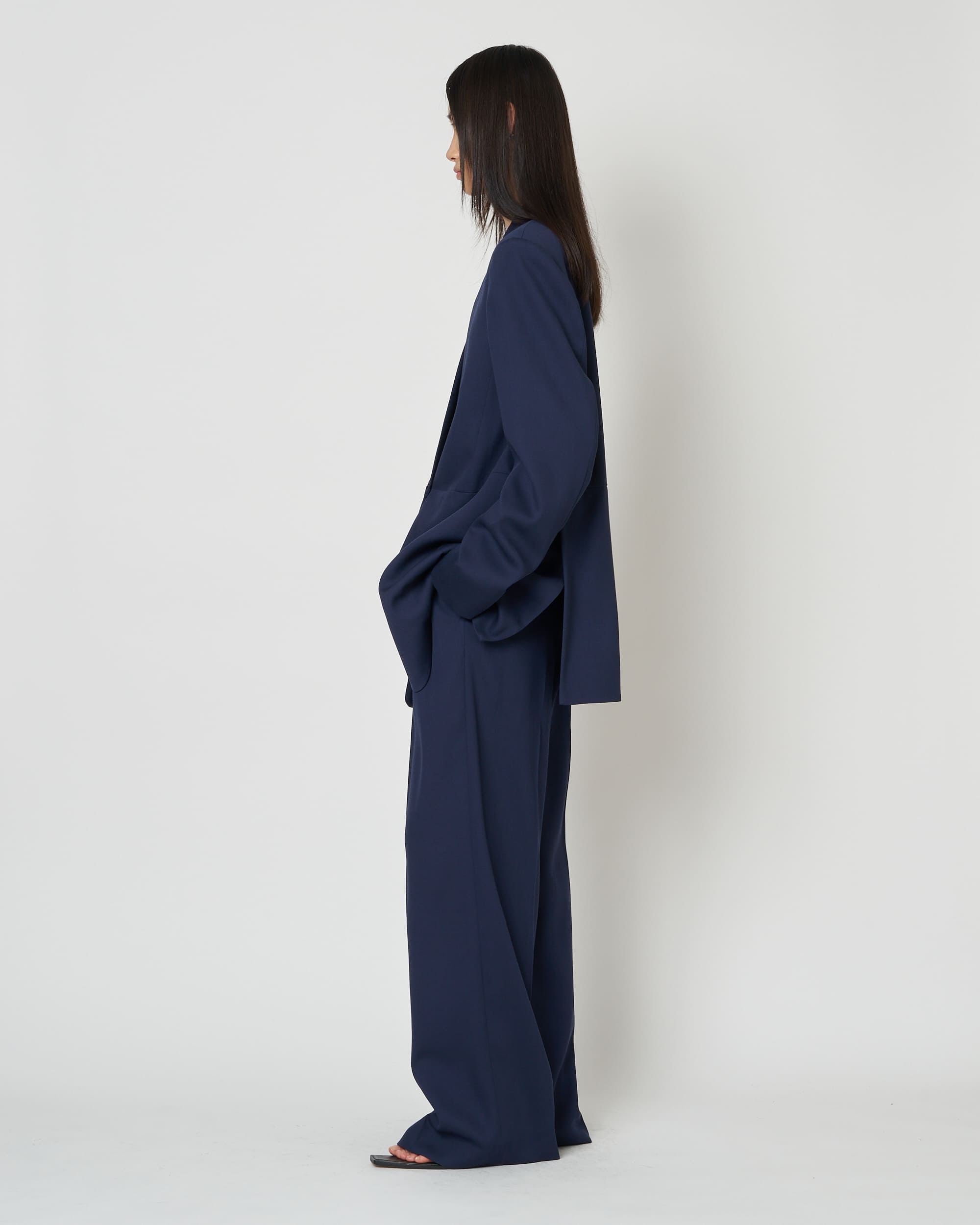 HARU - COLLARLESS SUMMER WOOL TAILORED BLAZER