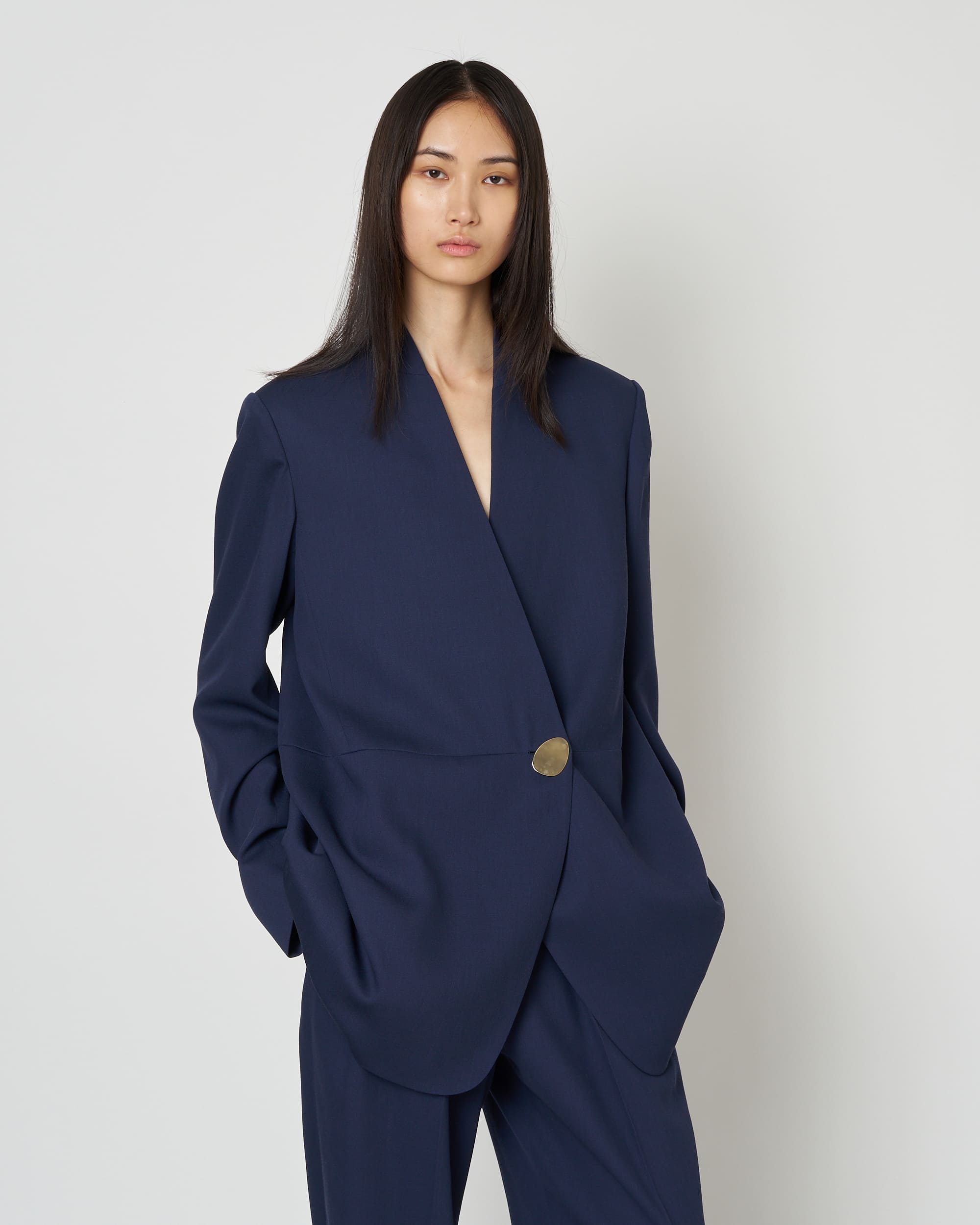HARU - COLLARLESS SUMMER WOOL TAILORED BLAZER