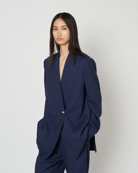 HARU - COLLARLESS SUMMER WOOL TAILORED BLAZER