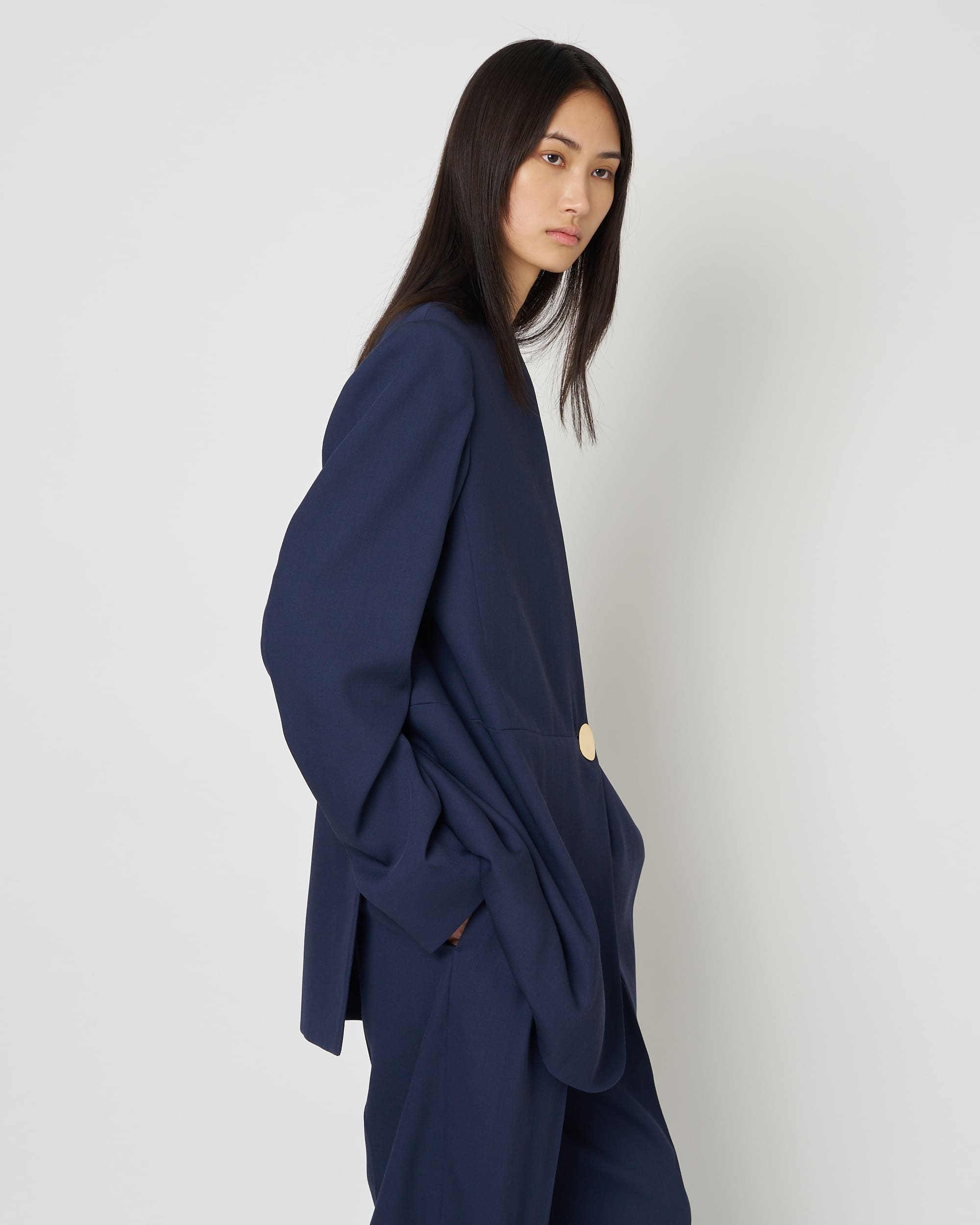 HARU - COLLARLESS SUMMER WOOL TAILORED BLAZER