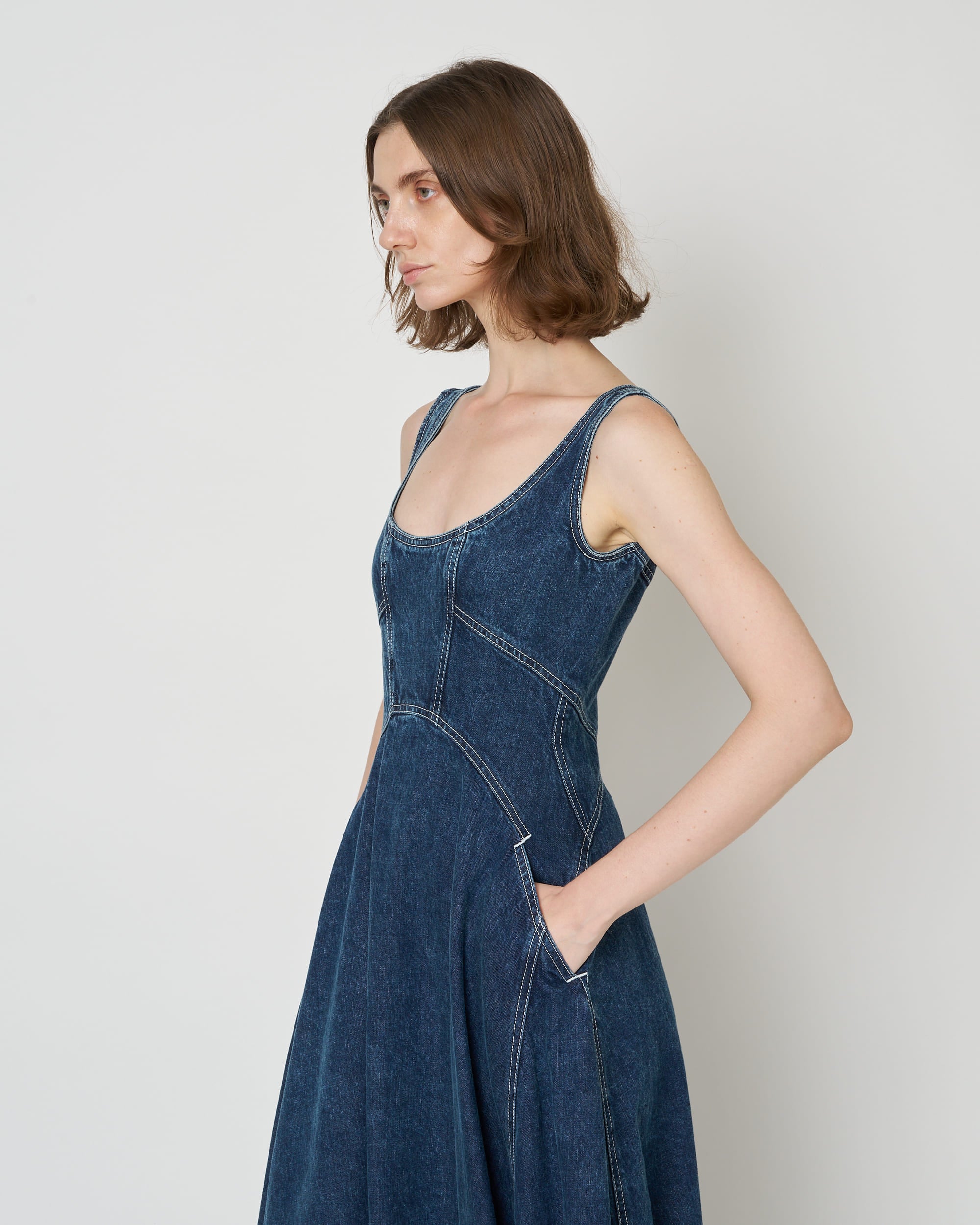 NALEEN - ROUND NECK DENIM DRESS（SOLD OUT）