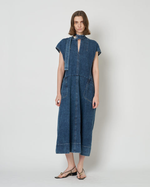 LAURA - ROUND SHAPE SLEEVELESS DENIM DRESS