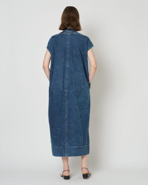 LAURA - ROUND SHAPE SLEEVELESS DENIM DRESS