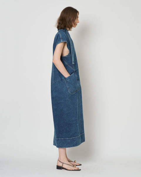 LAURA - ROUND SHAPE SLEEVELESS DENIM DRESS
