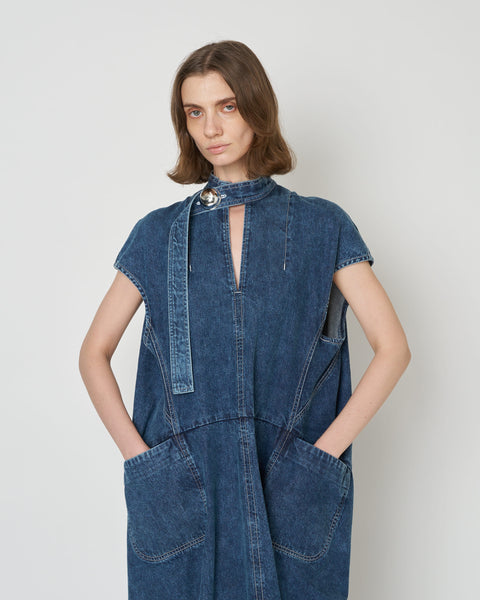 LAURA - ROUND SHAPE SLEEVELESS DENIM DRESS