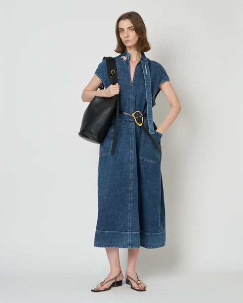 LAURA - ROUND SHAPE SLEEVELESS DENIM DRESS
