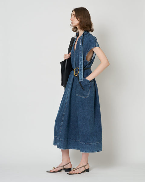 LAURA - ROUND SHAPE SLEEVELESS DENIM DRESS
