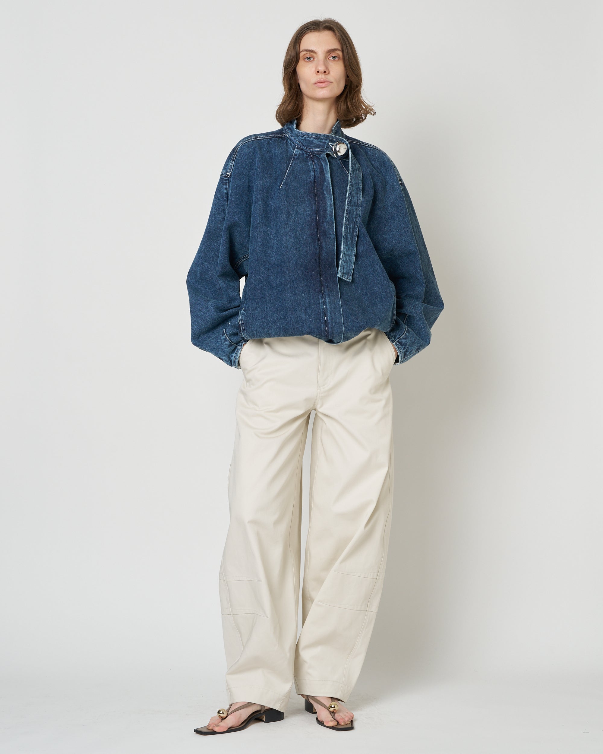 【PRE ORDER】IVANA - ROUND SHAPED ZIP UP DENIM BLOUSON