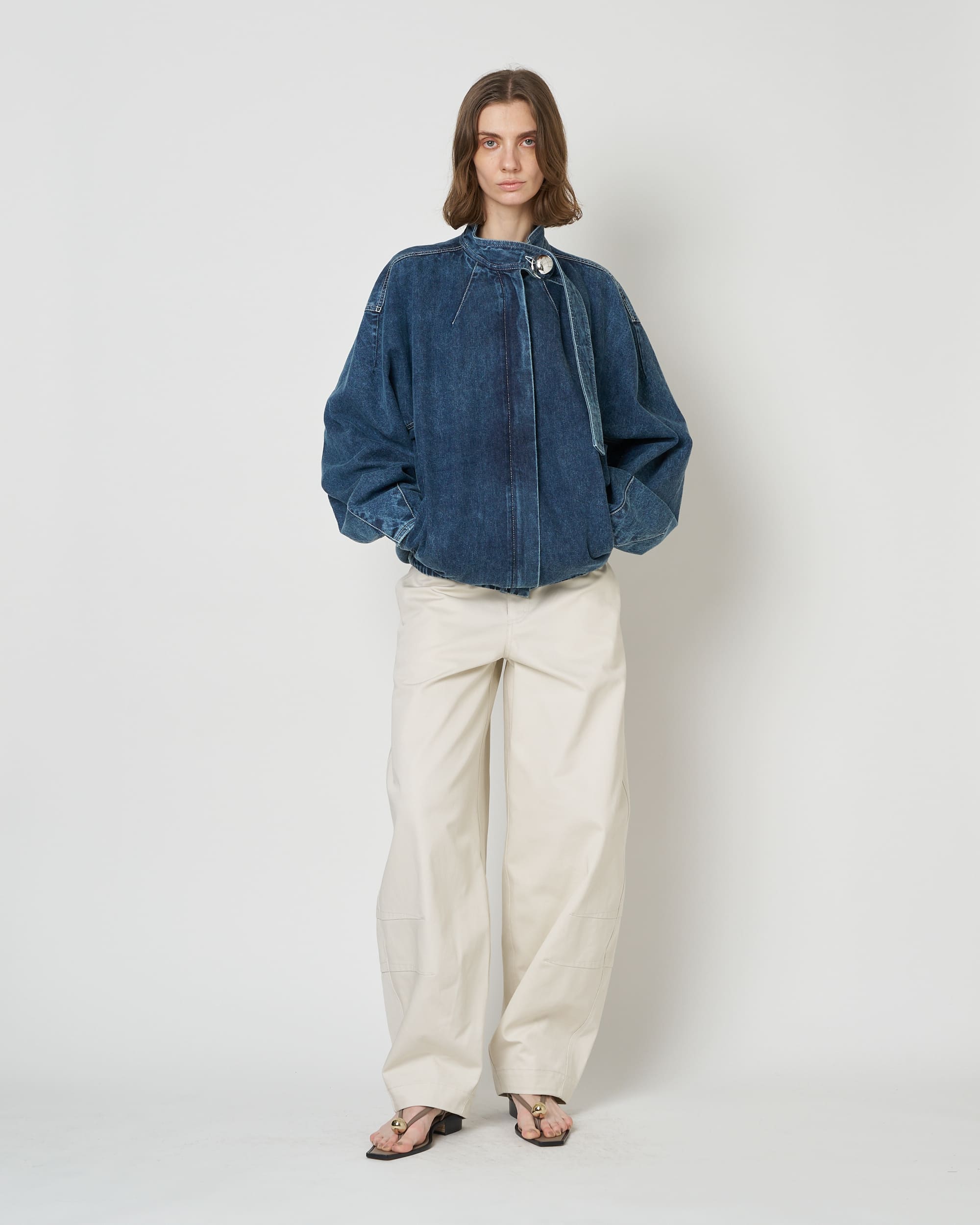IVANA - ROUND SHAPED ZIP UP DENIM BLOUSON